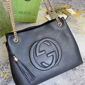 Gucci Black Leather Tote Bag
